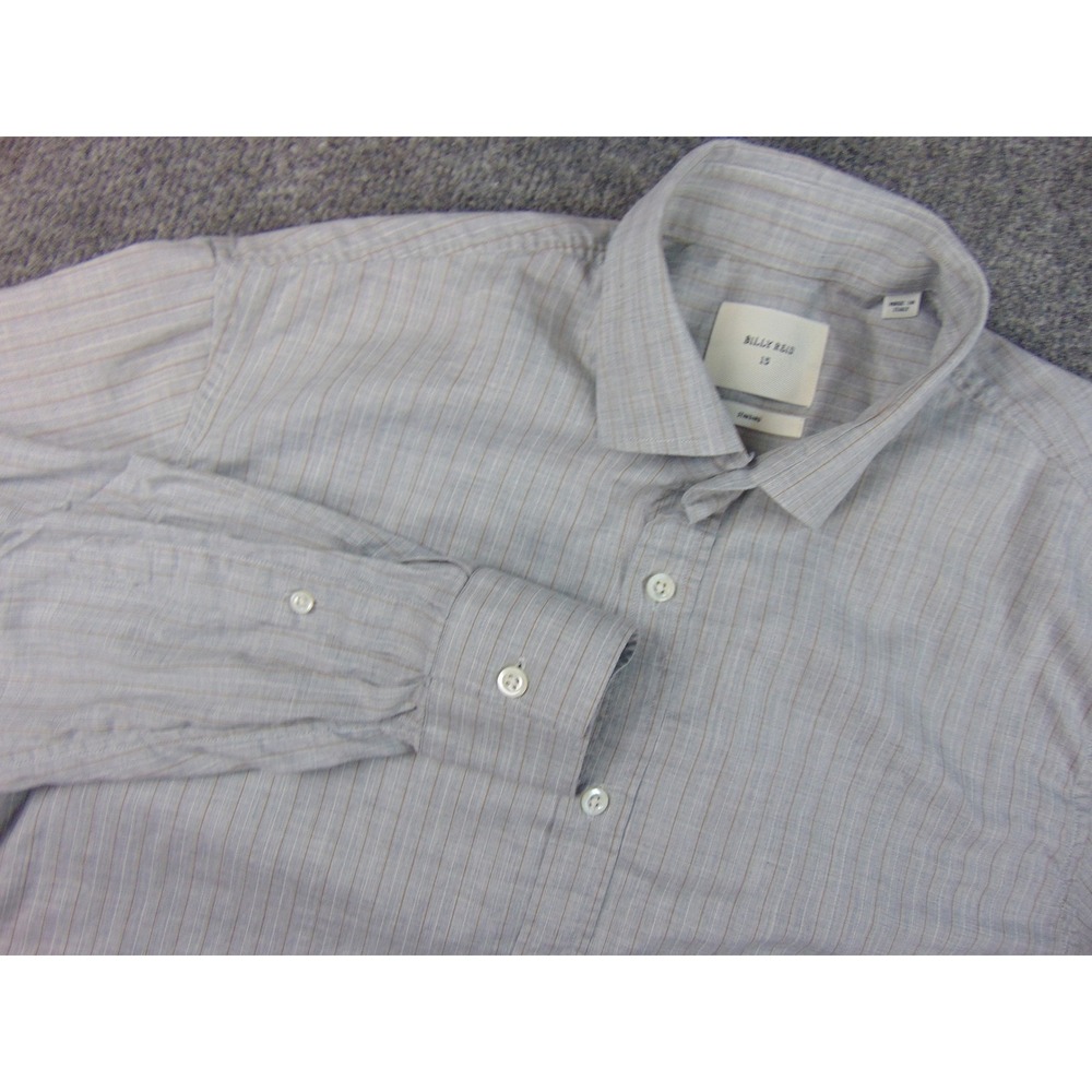 Billy Reid Shirt Mens 15 Standard Fit Gray Striped Long Sleeve Made in Italy